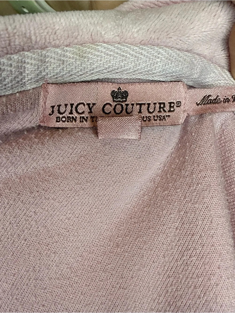 Juicy Couture Light Pink Velour Zip Hoodie with Crystal JUICY Logo